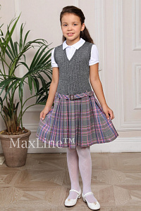 Школьная форма в серо-розовую клетку для девочек