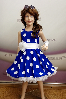 Платье д/дев. Люсьен бел. (ГОРОШКИ КЛАССИКА) электрик/белый вискоза 30-32/128-134