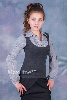 Школьная подростковая блузка-обманка Стелла серая